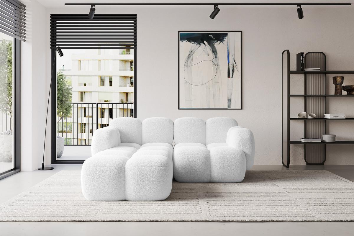 ECKSOFA modulares Sofa Links Miko-L1 214x205x75 Weiß Bouclé - Schwarz/Weiß, Holzwerkstoff/Kunststoff (214/205cm) - ALTDECOR