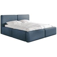 POLSTERBETT Duo mit Bettkasten, Metall-Lattenrost & hohem Kopfteil in Dunkelblau Chenille 160x200 cm - Birkefarben/Dunkelblau, Kunststoff/Textil (160/200cm) - WFL GROUP
