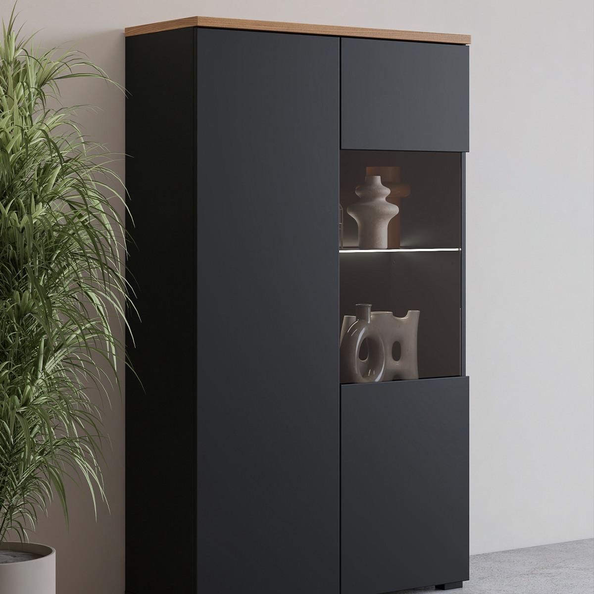 GESCHIRRSCHRANK Liko Schwarz und Holz - Schwarz, Holzwerkstoff (80/140/34.5cm) - Petits-meubles
