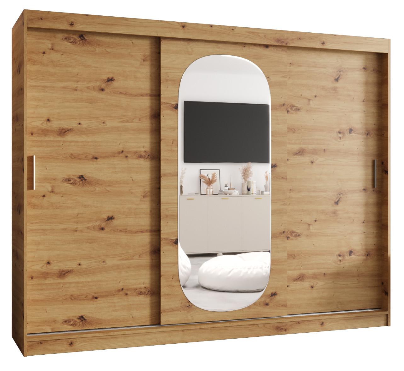 SCHIEBETÜRENSCHRANK mit Spiegel ROYAL 200/250/62 3-türig - Silberfarben/Eiche Artisan, Holz (250/62/250cm) - MÖBEL KRYSPOL