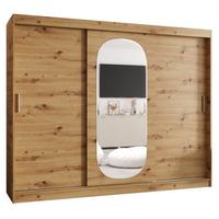 SCHIEBETÜRENSCHRANK mit Spiegel ROYAL 200/250/62 3-türig - Silberfarben/Eiche Artisan, Holz (250/62/250cm) - MÖBEL KRYSPOL