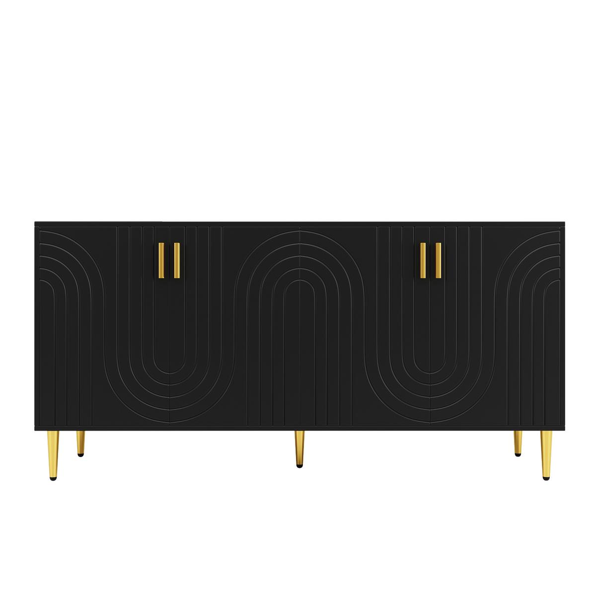 SIDEBOARD Wellenfront mit goldenen Griffen & Füßen Schwarzes - Schwarz, Holzwerkstoff (152/75/40cm) - Urban Meuble
