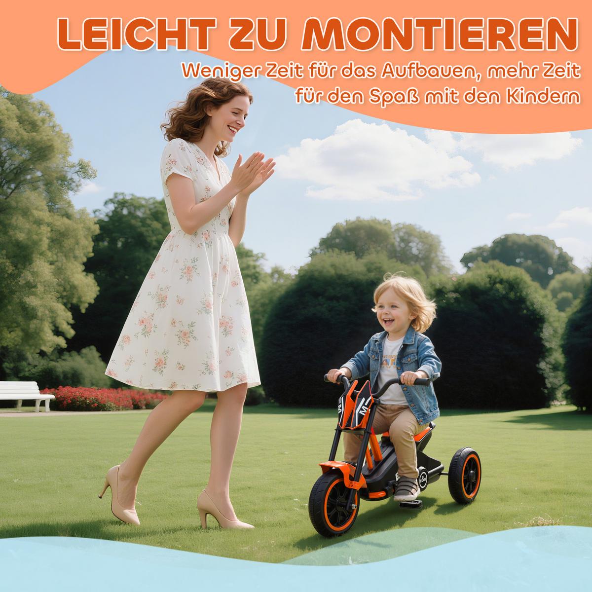 DREIRAD, Kinderfahrrad, Laufrad, Kinderrad mit Pedal für Kinder 18-36 Monaten - Orange, Metall (79/44/50cm) - AIYAPLAY
