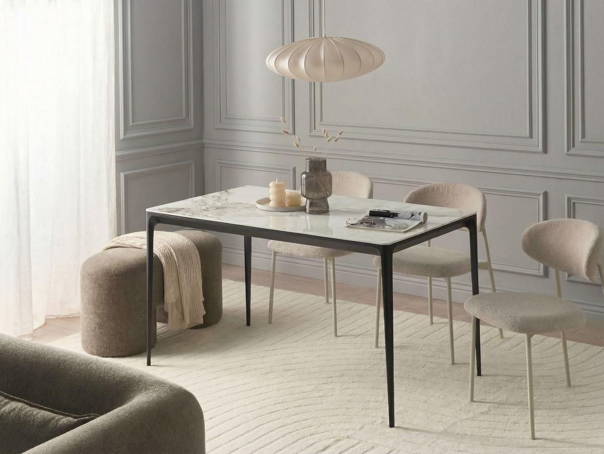 ESSTISCH Weißer Marmor 140/80 cm Glas Jollein - Weiß, Glas (140/80/73cm) - Beliani