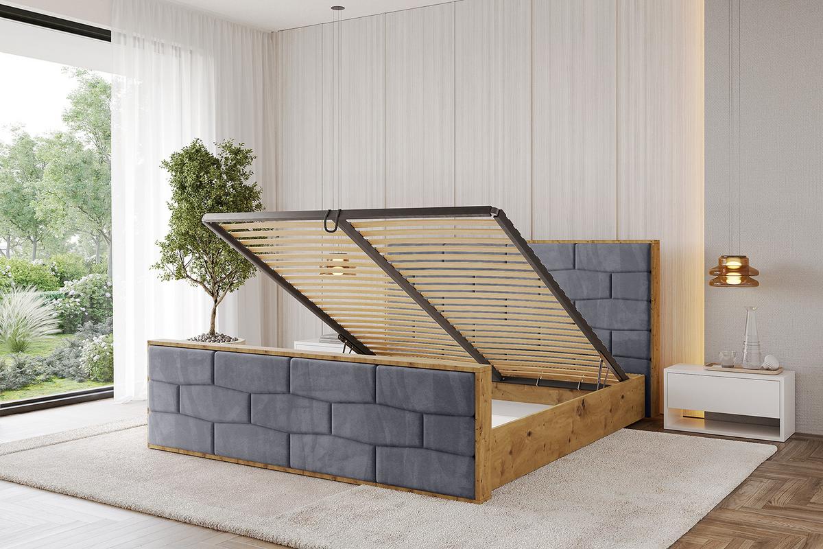 POLSTERBETT mit Bettkasten, Fußteil und Lattenrost, Boxbett mit Matratze H3/H4 - ENZO8-Z 200x200 Dunkelgrau - Dunkelgrau, Holzwerkstoff/Textil (200/200cm) - ALTDECOR