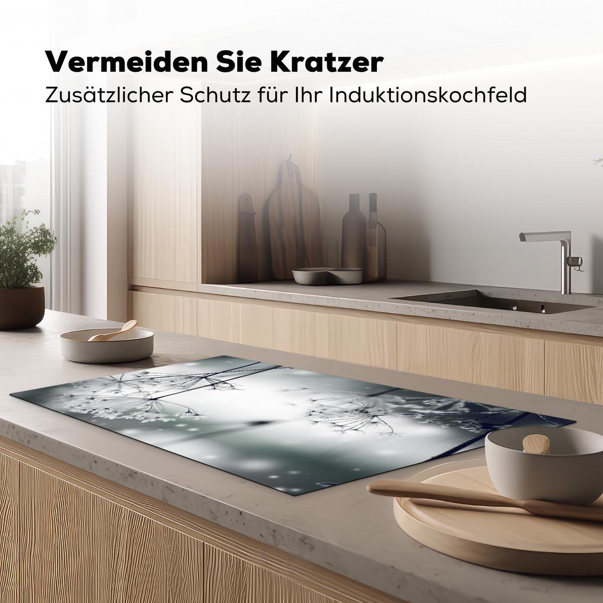 HERDABDECKPLATTE Blumen - Winter - Schnee - Natur Induktionsschutz 91.6x52.7 cm - Grau, Kunststoff (91.6/52.7/0.2cm) - MuchoWow