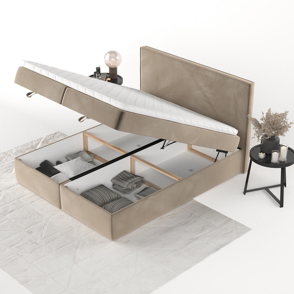 BOXBETT Velma 160/200 cm Taupe im Paros Stoff - Taupe/Schwarz, Holz/Holzwerkstoff (160/200cm) - AltaBeds