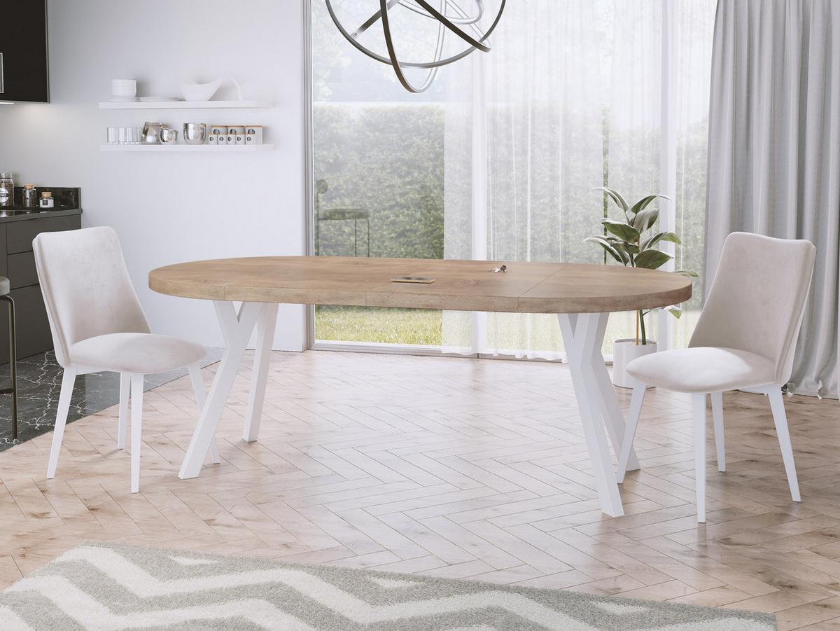 ESSTISCH Twixy runder ausziehbarer, Sonoma Eiche 90-170/90/76 cm - Weiß/Sonoma Eiche, Holz/Holzwerkstoff (90/170/76cm) - WFL GROUP