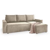 ECKSOFA SILES Creme Velours-Stoff mit Schlaffunktion - Creme/Grau, Holz/Kunststoff (230/140cm) - MASSENO