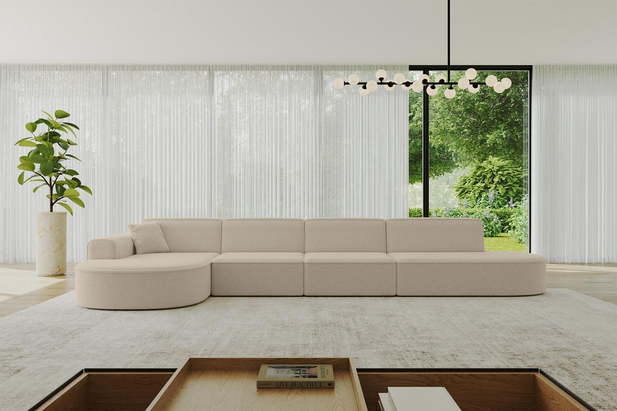 ECKSOFA Ottomane Links MARI-L3 - 413x171x79 cm Dunkelbeige Bouclé - Hellbraun/Schwarz, Holzwerkstoff/Kunststoff (413/171cm) - ALTDECOR