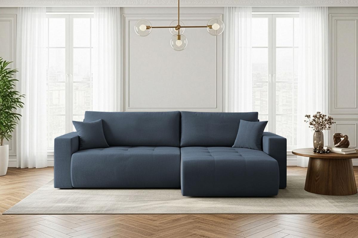 ECKSOFA Alva 3-Sitzer Universall Rechts/Links, Strukturstoff Dunkelblau 277/154/83 cm - Schwarz/Dunkelblau, Textil (277/154cm) - WFL GROUP