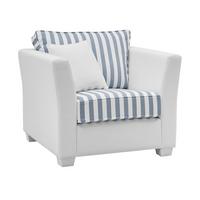 SESSEL creme blau gestreift, Landhaus 95 cm, Loungesessel für das Wohnzimmer inklusive Kissen - Blau/Creme, Holz/Textil (95/88/96cm) - Furn.Design