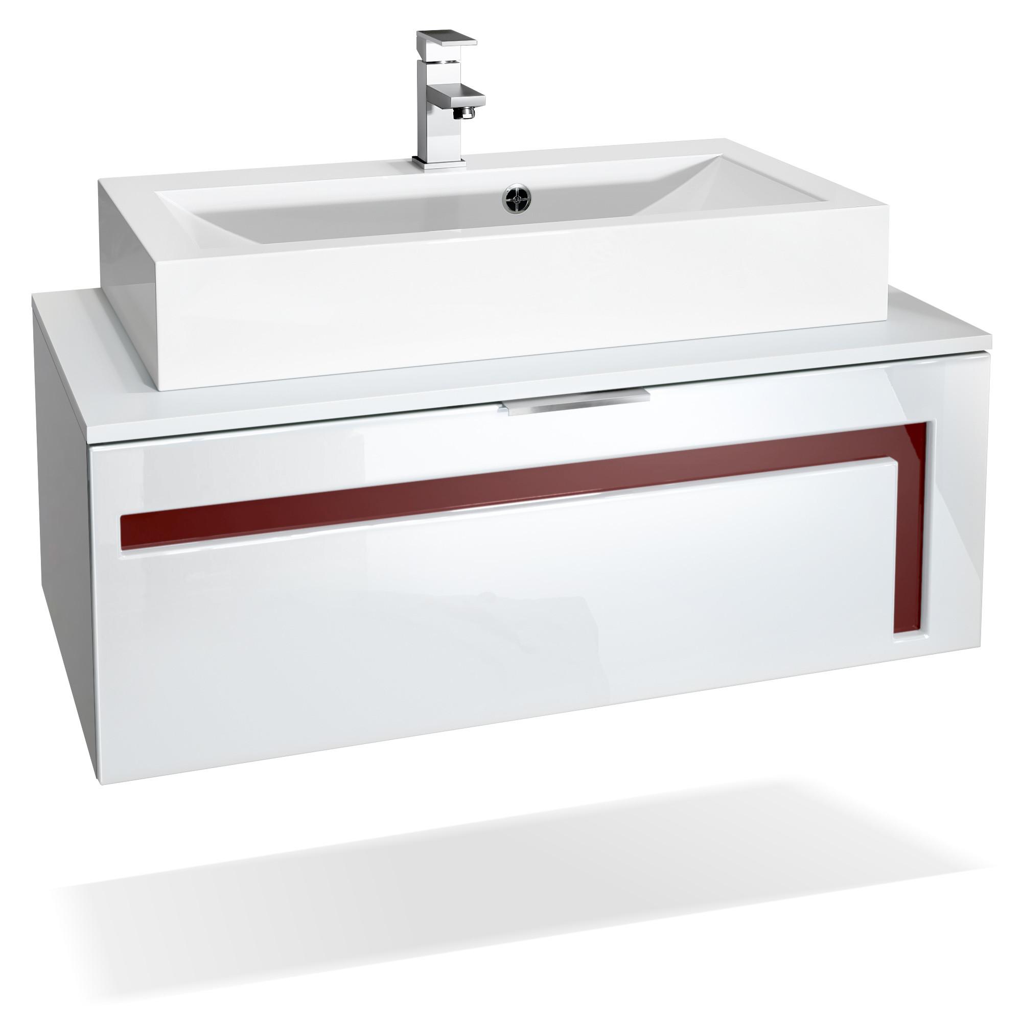 WASCHBECKENUNTERSCHRANK Aloha Absetzungen in Bordeaux Hochglanz - Bordeaux, Holzwerkstoff (96/36/51cm) - Vladon