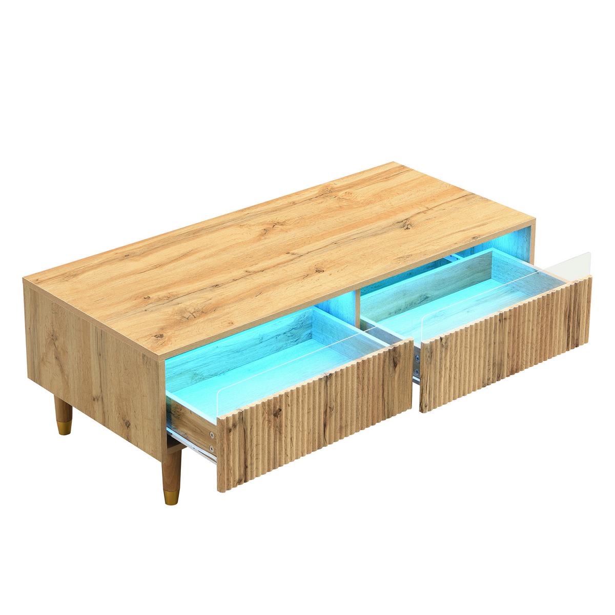 COUCHTISCH mit LED-Beleuchtung Eiche Nachbildung und 2 Schubladen - Schwarz, Holzwerkstoff/Metall (50/110/40cm) - Urban Meuble