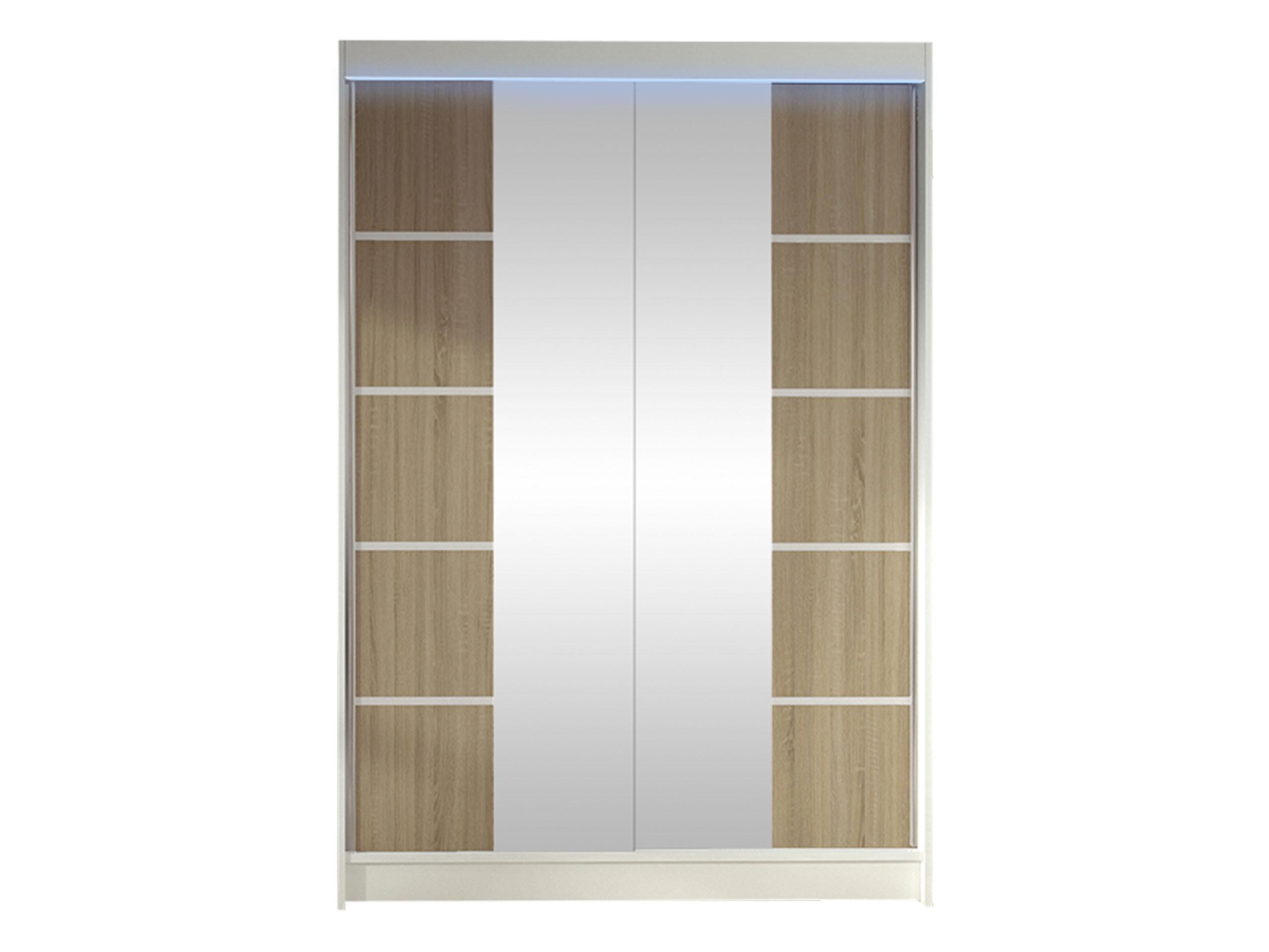 SCHWEBETÜRENSCHRANK Lino V mit RGB LED Beleuchtung - Weiß/Sonoma Eiche, Holzwerkstoff/Metall (120/200/58cm) - MIRJAN24