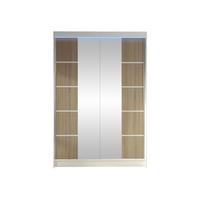 SCHWEBETÜRENSCHRANK Lino V mit RGB LED Beleuchtung - Weiß/Sonoma Eiche, Holzwerkstoff/Metall (120/200/58cm) - MIRJAN24