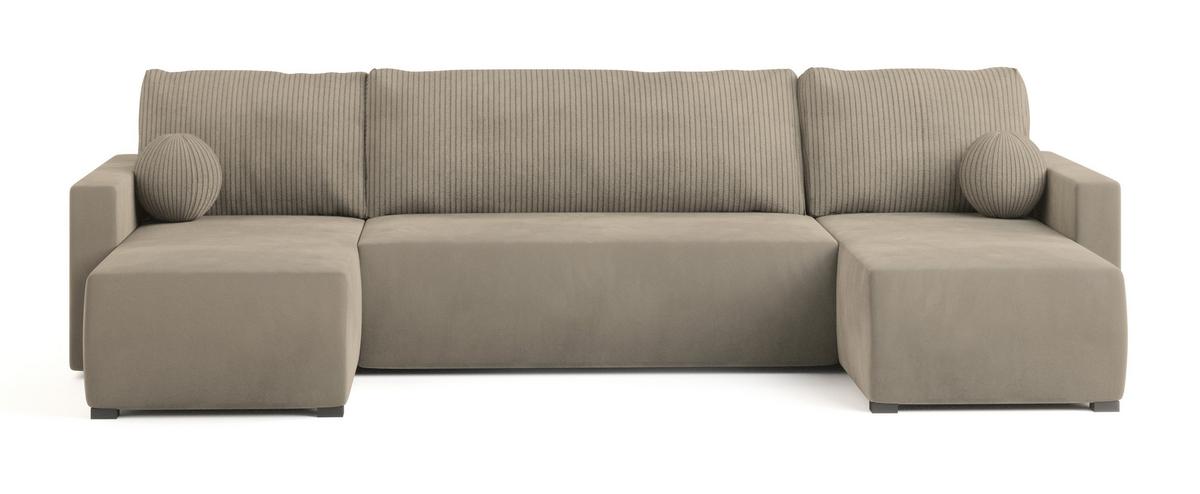 WOHNLANDSCHAFT TESSUN Beige Plüsch-Stoff mit Schlaffunktion - Beige, Holz (286/85/143cm) - MASSENO