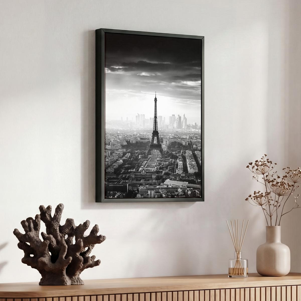 LEINWAND Bilder mit Rahmen - Paris - Skyline - Eiffelturm - Stadt - Wolken - 30x40 - Dunkelgrau, Textil (30/40cm) - MuchoWow