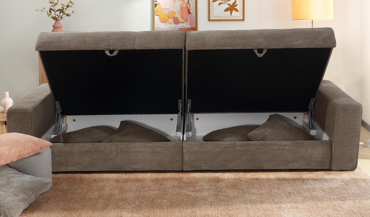 BIG-SOFA mit 2 Bettkästen, viel Stauraum, B274/T113/H84 cm, Liegefläche 103x241 cm, Cord Braun Taupe / 15264 - Schwarz/Braun, Kunststoff/Textil (284/84/113cm) - luma-home
