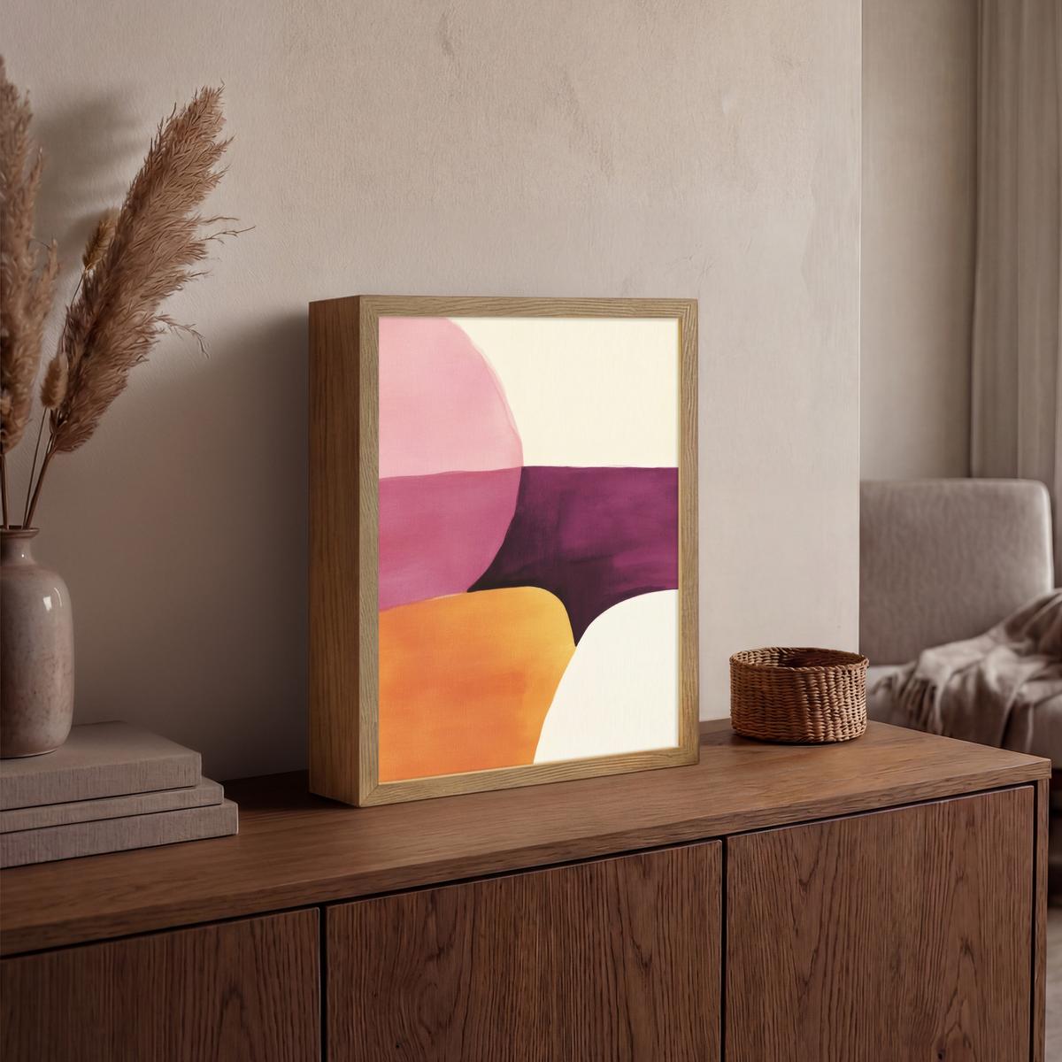 WANDLEUCHTE MIT AKKU Formen - Abstrakt - Farbenfroh 30x40 cm - Rosa, Holzwerkstoff (30/40/8cm) - OnlyWow