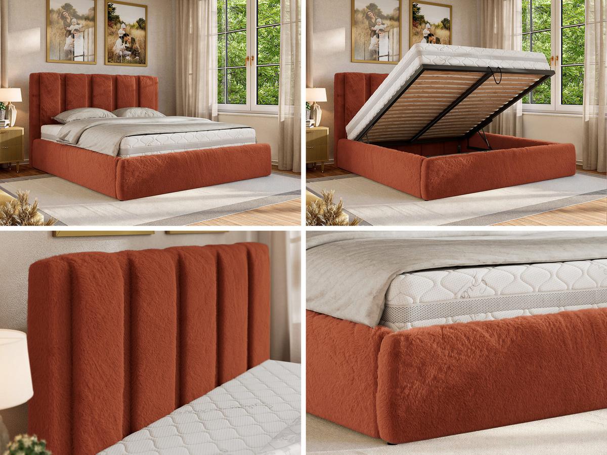 POLSTERBETT SAVINO CLASSIC 180/200 - Orange Plüsch - Multipocket-Matratze - Orange, Textil (180/200cm) - MKS