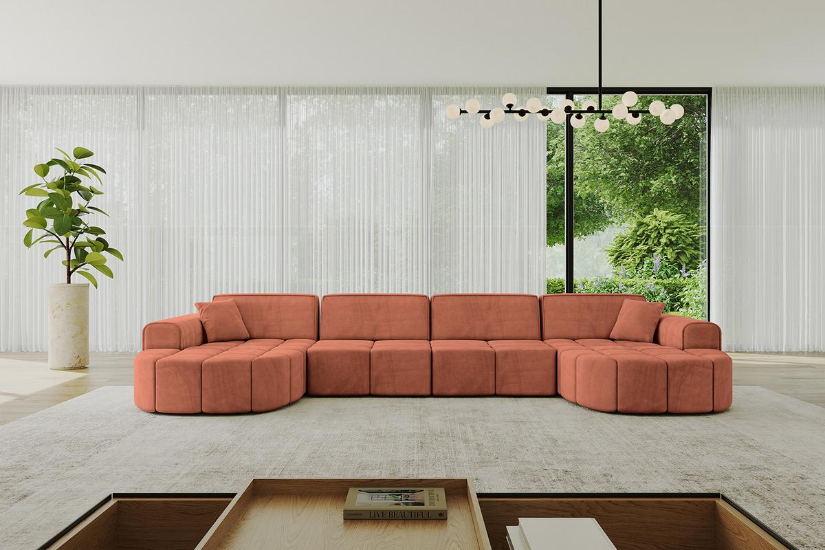 WOHNLANDSCHAFT LIVO-U2 - 400x173x79,5 cm Apricot - Koralle, Holzwerkstoff/Textil (400/79/173cm) - ALTDECOR
