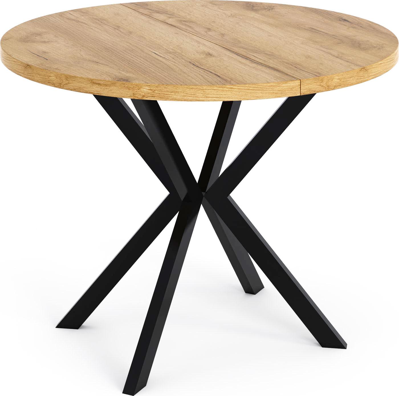 ESSTISCH Valeo runder ausziehbarer, Craft Eiche 120-200/120/76 cm - Eiche Wotan/Schwarz, Holzwerkstoff/Metall (200/120/76cm) - WFL GROUP