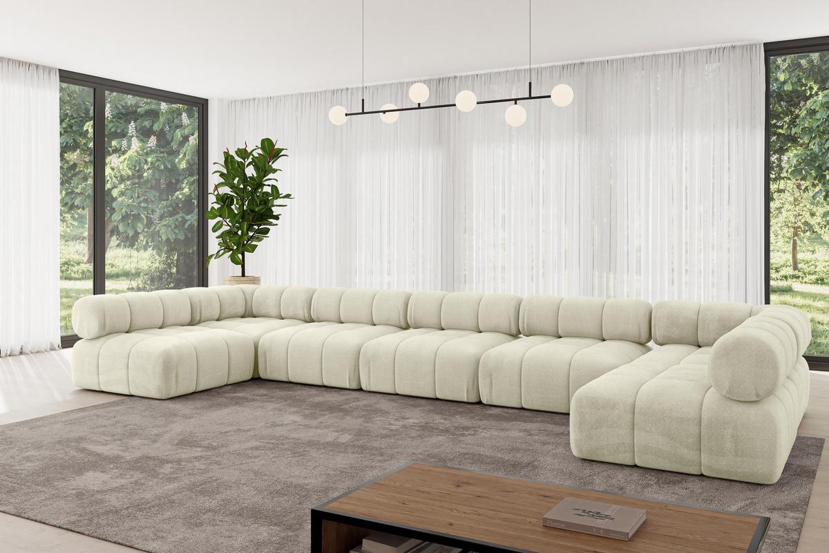 WOHNLANDSCHAFT modulares Sofa Garvo-U3 - 475x190x70 cm Beige Velours - Champagner/Beige, Holzwerkstoff/Textil (475/70/190cm) - ALTDECOR