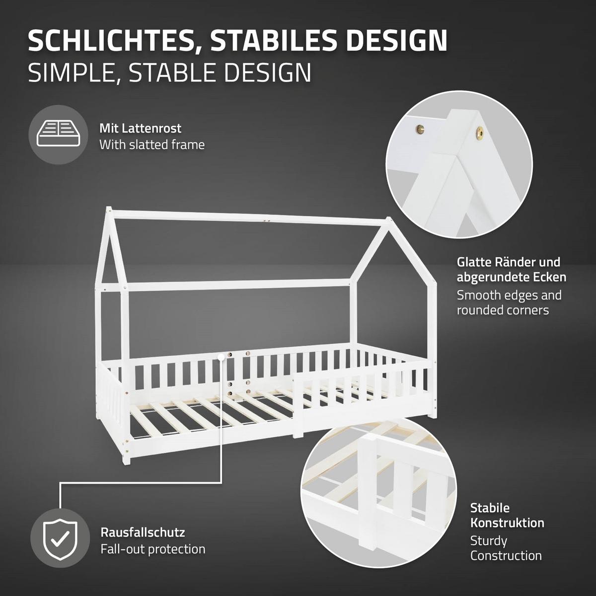 KINDERBETT mit Dach und Matratze 90x200 cm Weiß - Weiß, Holz (90/200cm) - ML-DESIGN