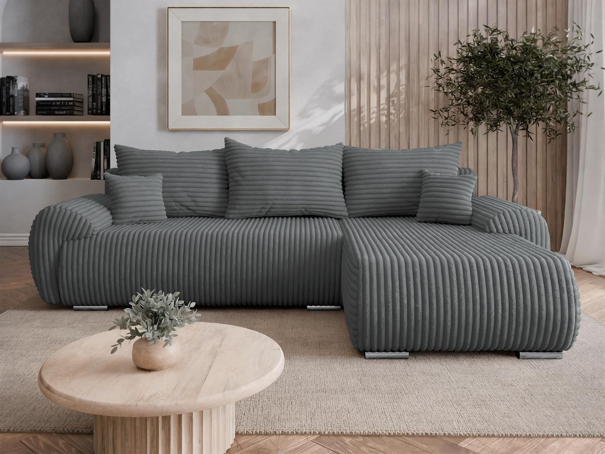 ECKSOFA Ubo L Cord, Seite: Rechts - Dunkelgrau/Silberfarben, Holz/Kunststoff (282/187cm) - MIRJAN24