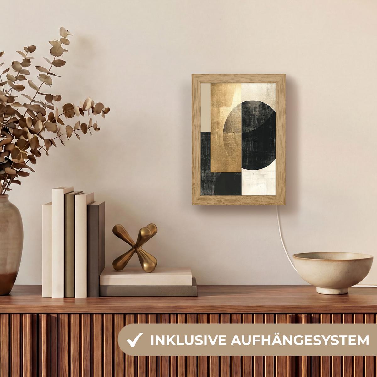 WANDLEUCHTE Abstrakt - Modern - Schwarz - Gold 15x20 cm - Sandfarben, Holzwerkstoff (15/20/8cm) - OnlyWow