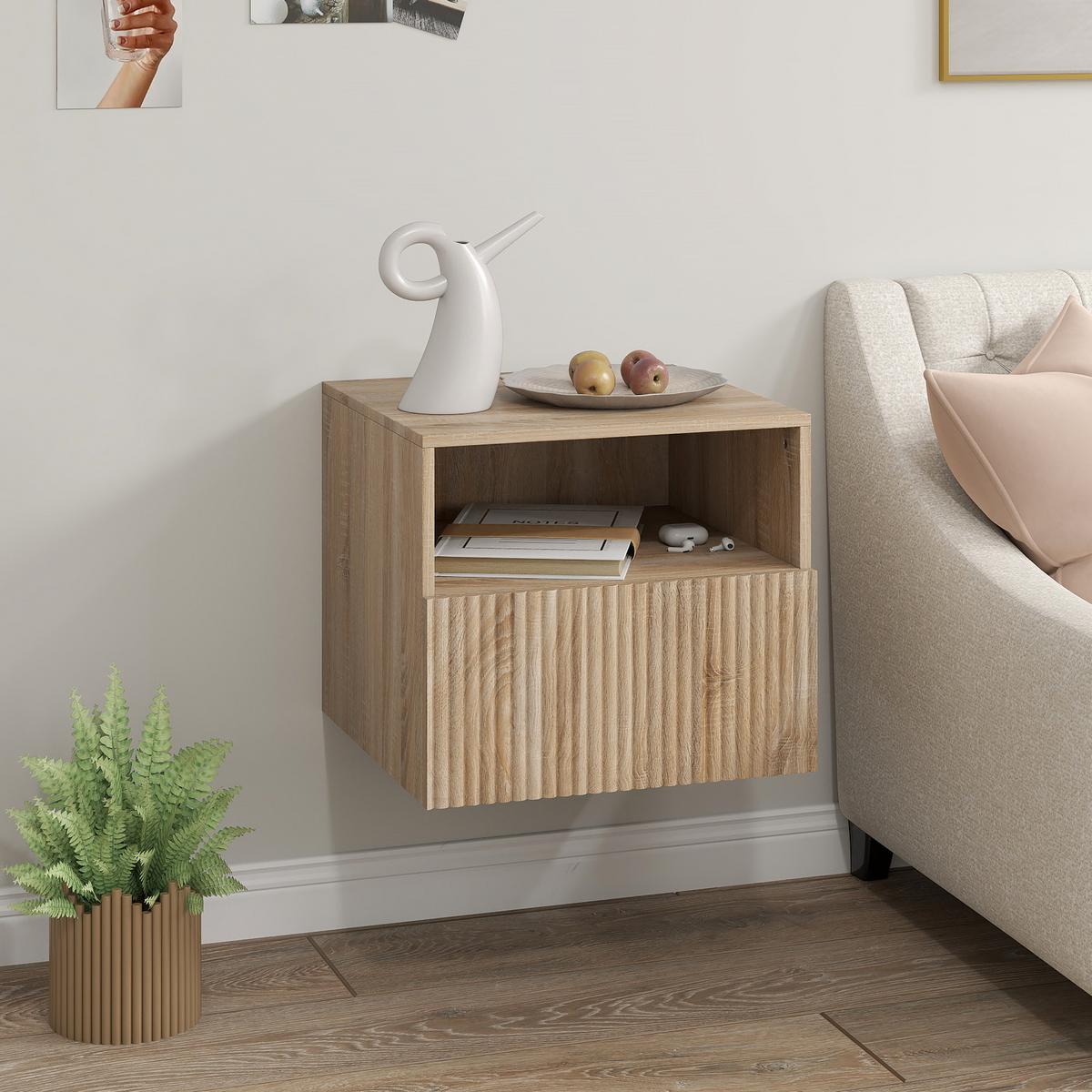 NACHTTISCH Hängend Beistelltisch mit Schublade Offenes Fach Holzoptik - Naturfarben, Holzwerkstoff (39.5/35/40cm) - HOMCOM