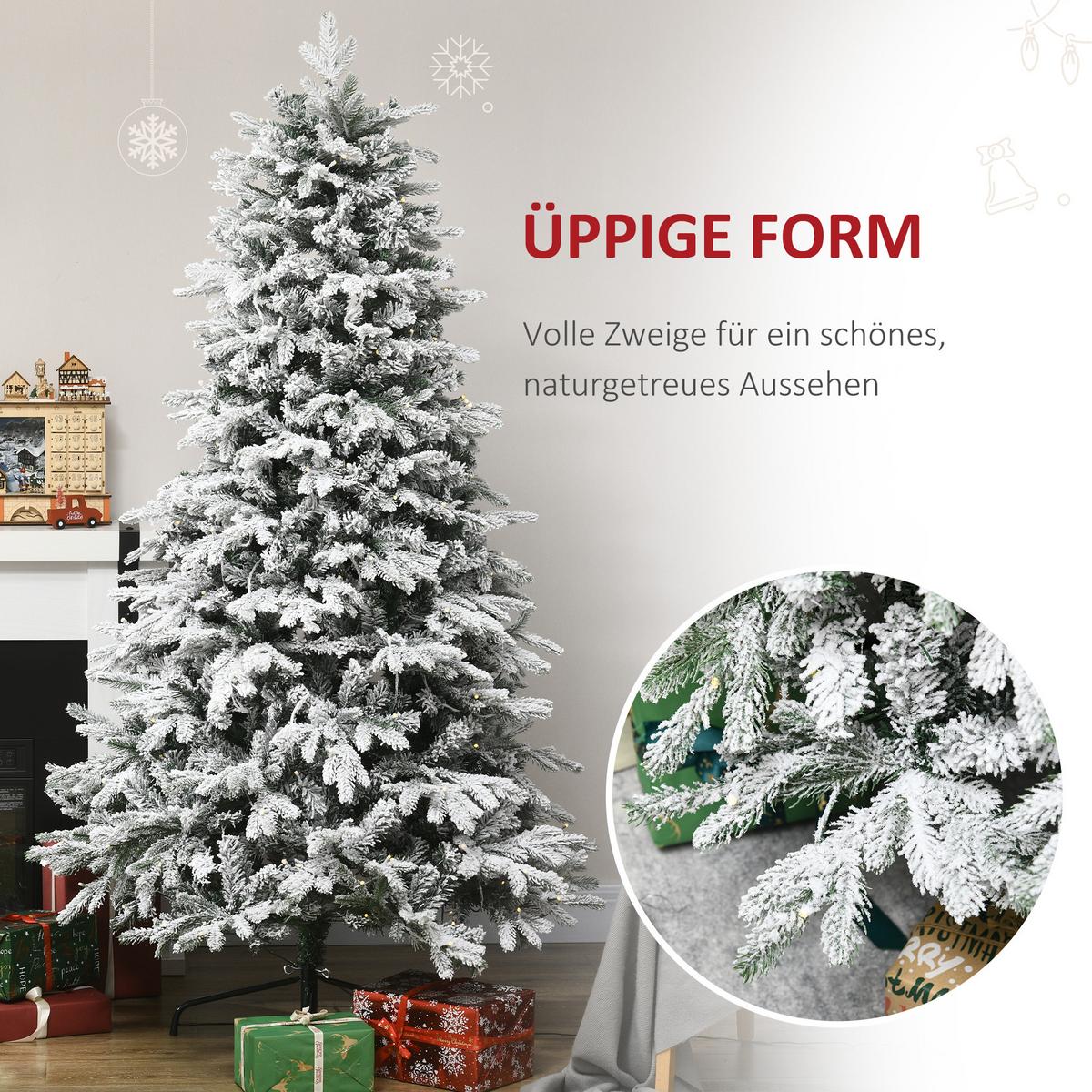 KÜNSTLICHER Weihnachtsbaum mit Leuchte, 180 cm Kunsttanne mit Kunstschnee - Weiß, Kunststoff (180cm) - HOMCOM
