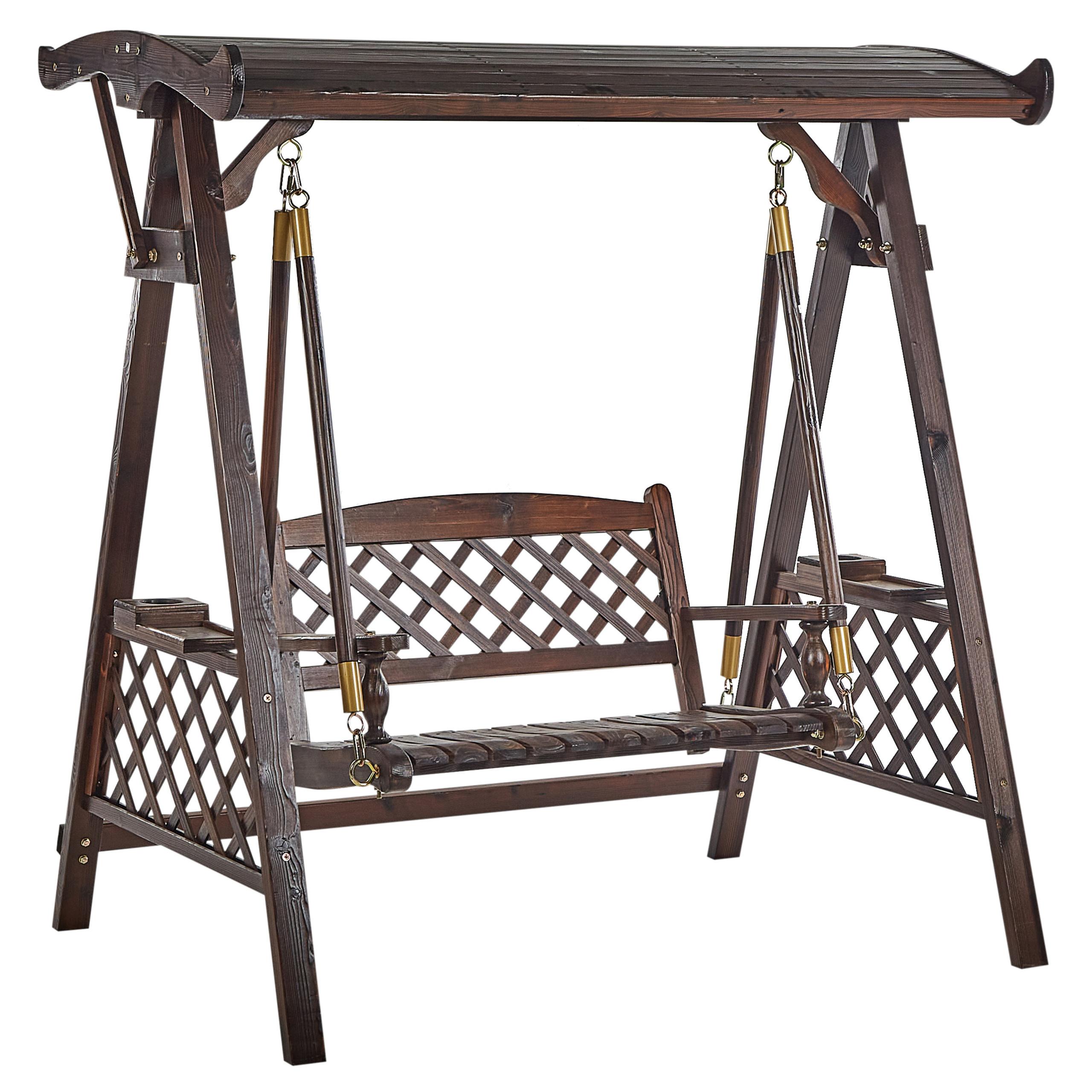 HOLLYWOODSCHAUKEL 2-Sitzer Dunkler Holzfarbton Senarica - Dunkelbraun/Goldfarben, Holz (170/177/118cm) - Beliani