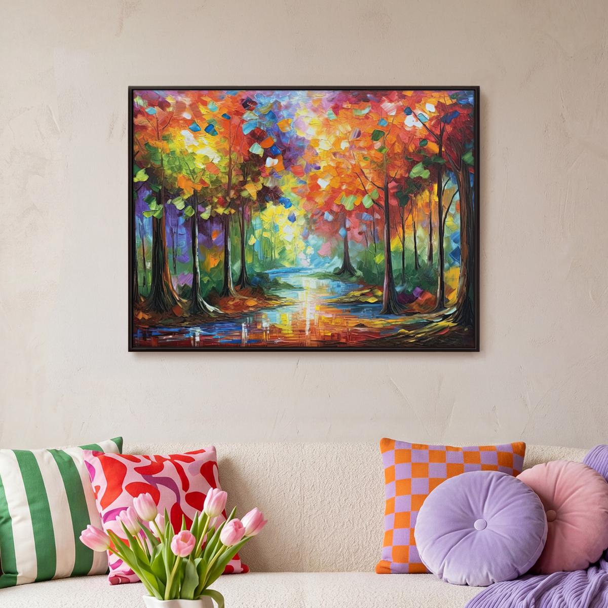 LEINWAND Bilder mit Rahmen - Landschaft - Wald - Farben - Natur - 70x50 - Multicolor, Textil (70/50cm) - MuchoWow
