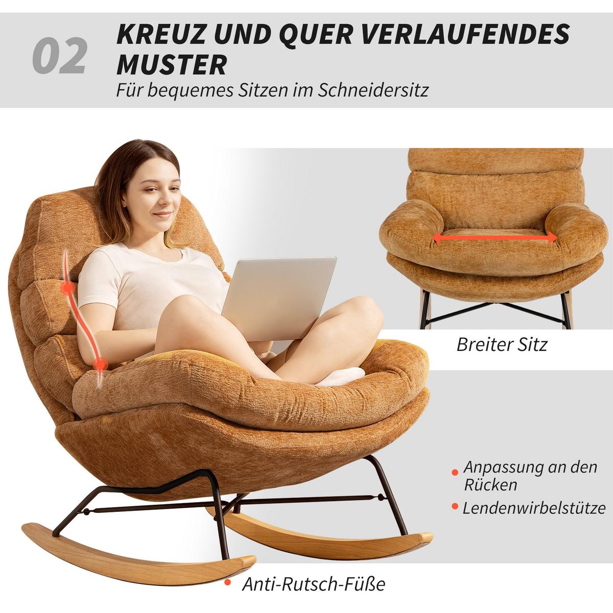 SCHAUKELSTUHL Schaukelsessel Schneidersitz mit Rückenlehne Chenille-Optik - Gelb/Creme, Textil (80/91/103cm) - HOMCOM