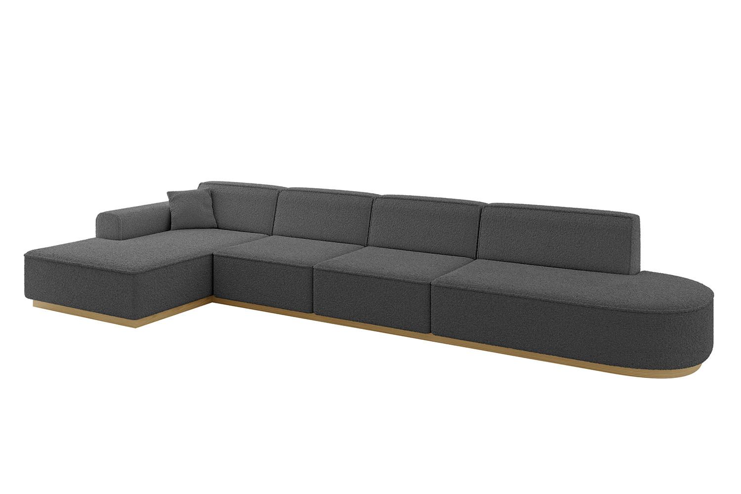 ECKSOFA Ottomane Links IREA-L3-v2 - 412x165x80 cm Grau - Olivgrün, Holzwerkstoff/Textil (412/165cm) - ALTDECOR