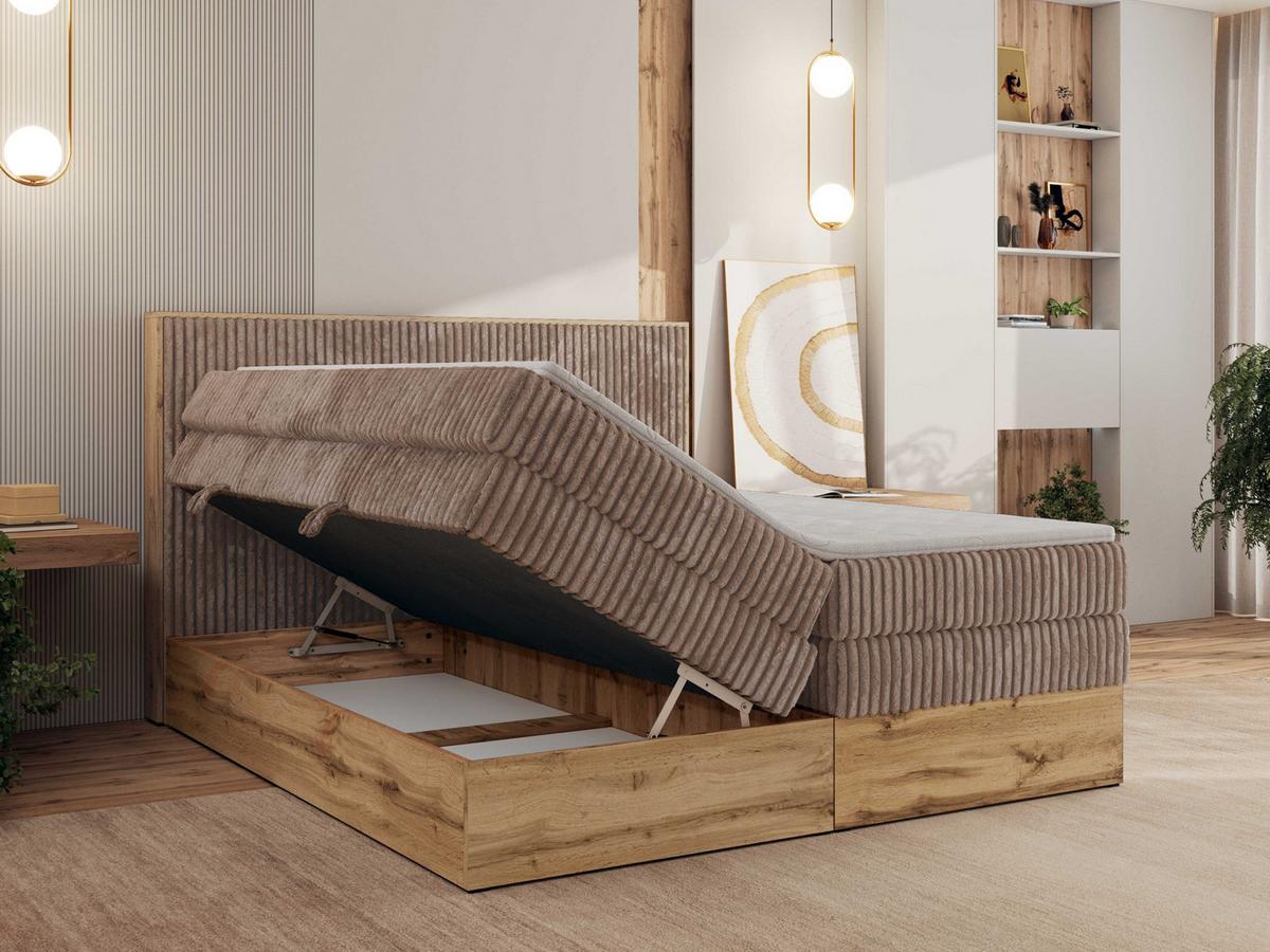 BOXBETT WOOD CLASSIC KING 200/200 - Braun Cord - H3 - Braun, Textil (200/200cm) - MKS