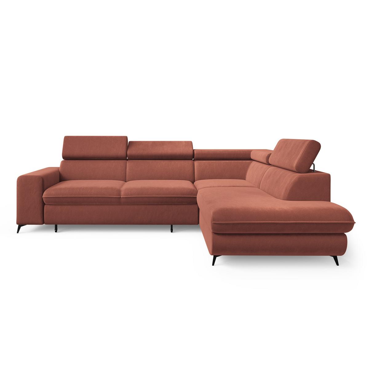 ECKSOFA VELISS Koralle Veloursstoff mit Schlaffunktion - Koralle, Holz (255/193cm) - MASSENO