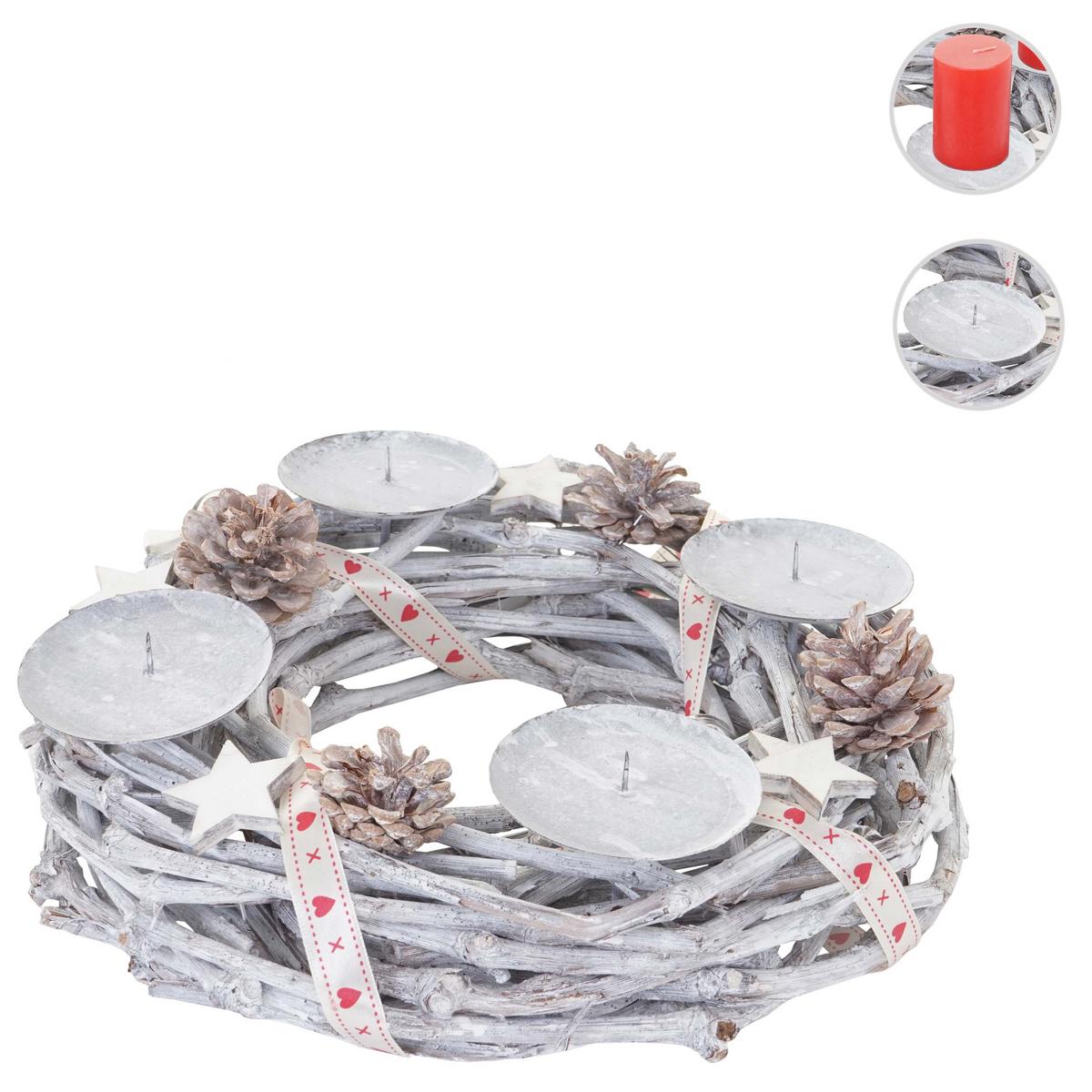 ADVENTSKRANZ HOLZ Ø 30CM OHNE KERZEN Weiß, Multicolor - Multicolor/Weiß, Holz (30/8cm) - MCW