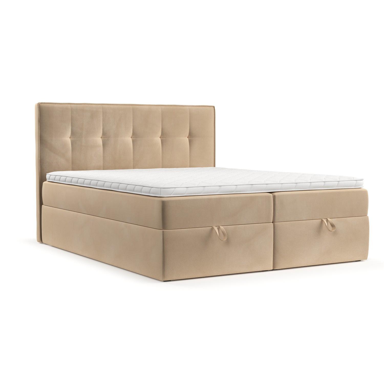 BOXBETT Tivra 200/200 cm Beige im Kronos Stoff - Beige/Schwarz, Holz/Holzwerkstoff (200/200cm) - AltaBeds