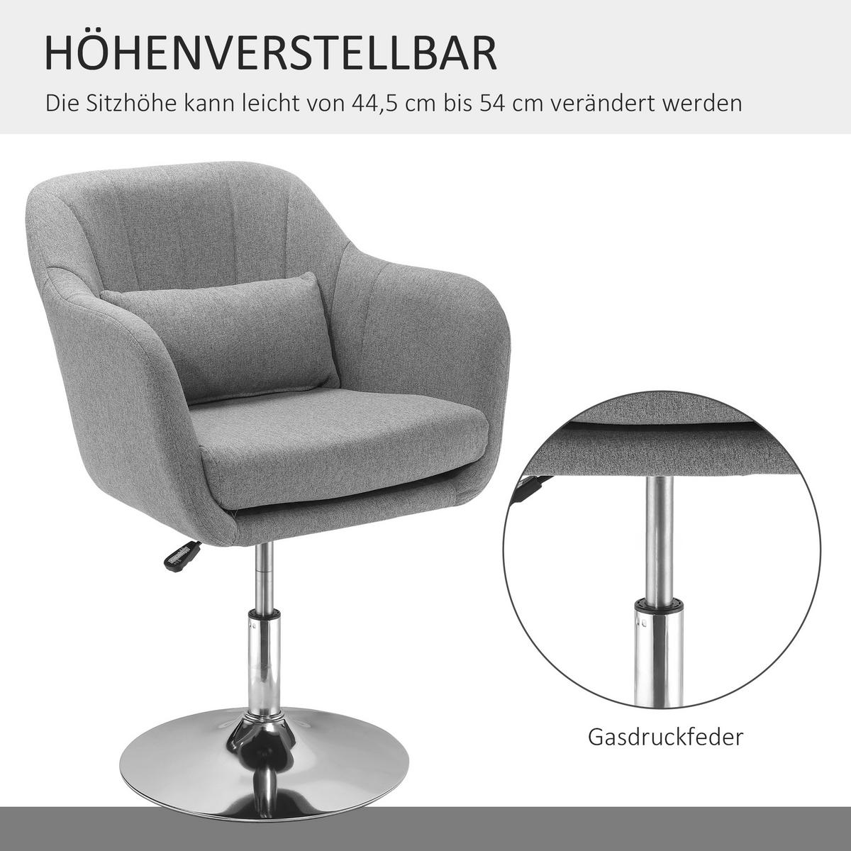 BÜROSTUHL Drehbar Höhenverstellbar Polyester Grau - Hellgrau, Kunststoff (60/91/60cm) - HOMCOM