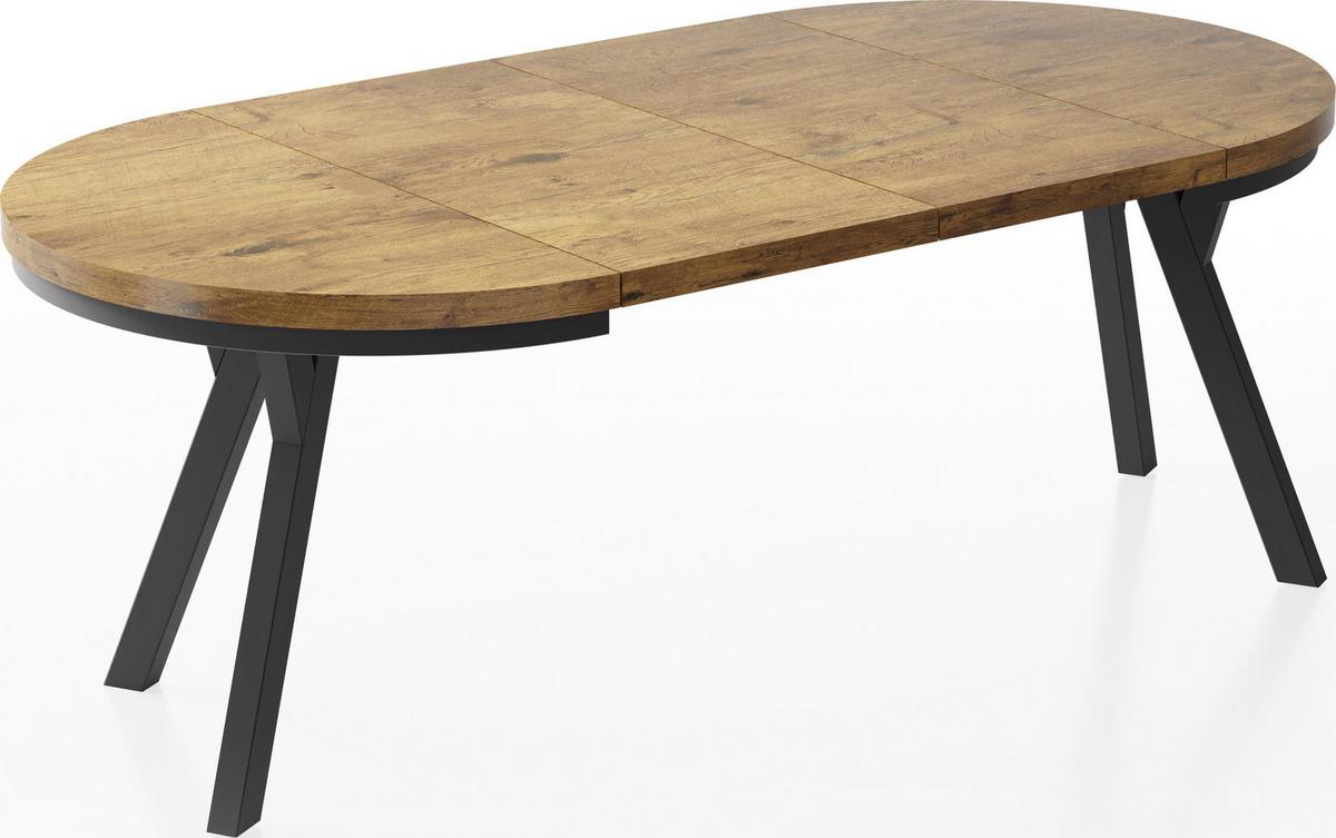 ESSTISCH Lume runder ausziehbarer, Lancelot Eiche 100-200/100/76 cm - Eichefarben/Schwarz, Holz/Holzwerkstoff (100/200/76cm) - WFL GROUP