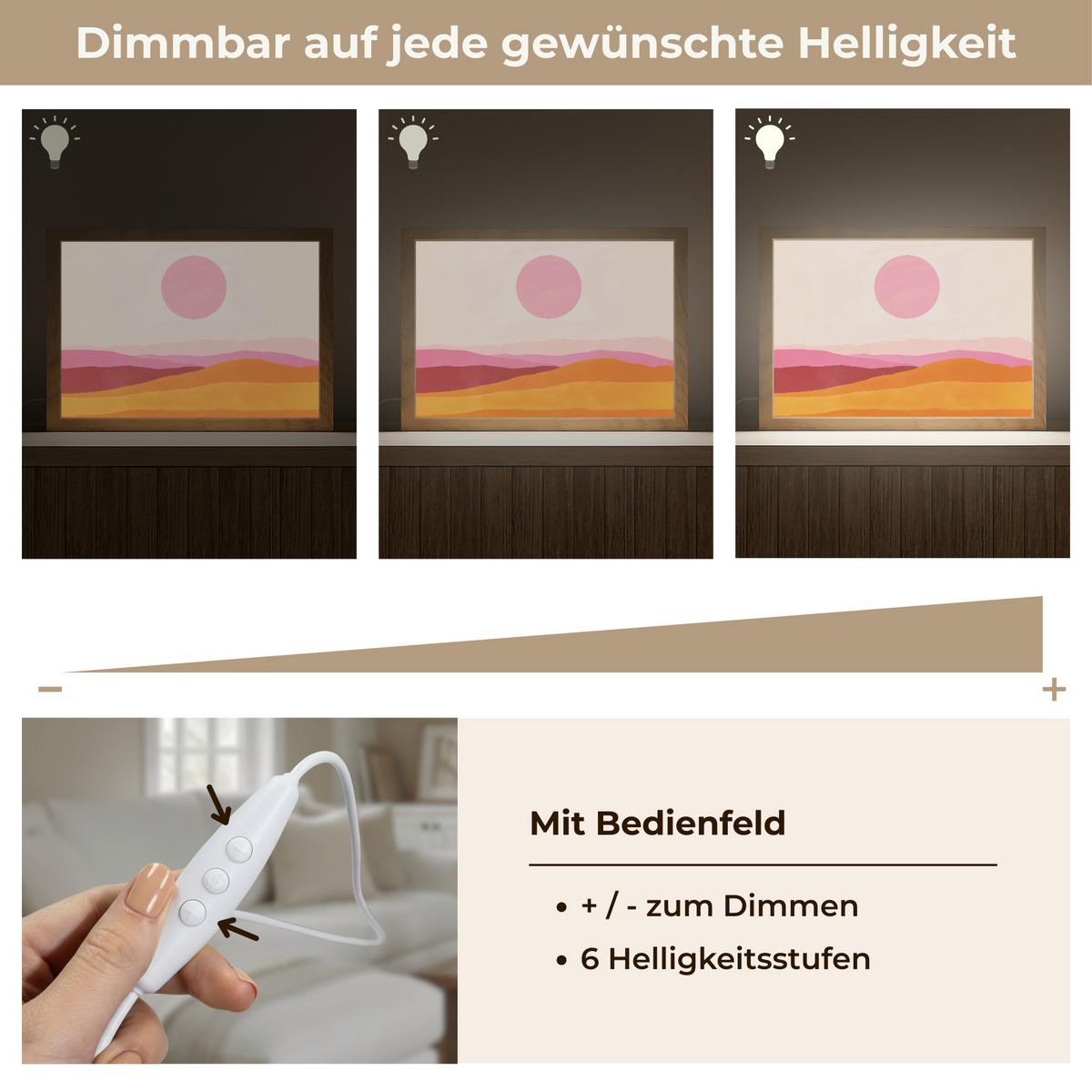 TISCHLEUCHTE Hügel - Orange - Sonne - Abstrakt 30x20 cm - Chromfarben, Holzwerkstoff (8/30/20cm) - OnlyWow