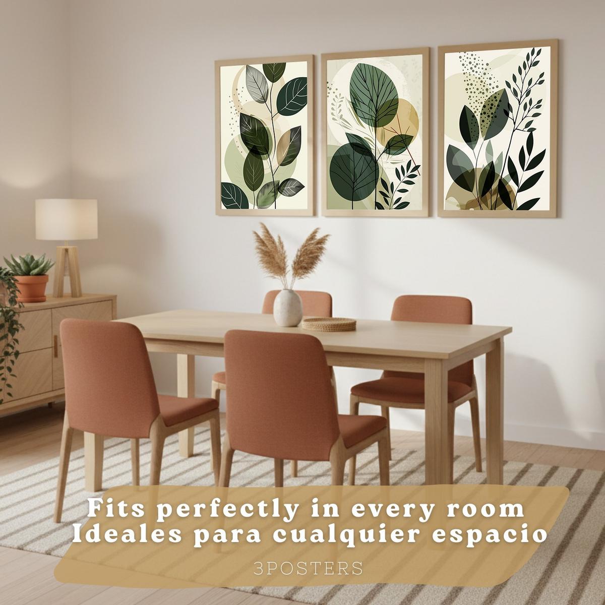 POSTER 3er Kunstdruck-Set Wandbilder Pflanzen Abstrakt modern Wohnzimmer Deko, Schlafzimmer, Küche, Badezimmer Rahmenlos A4 - Klar, Papier (29.7/1/21cm) - Nacnic