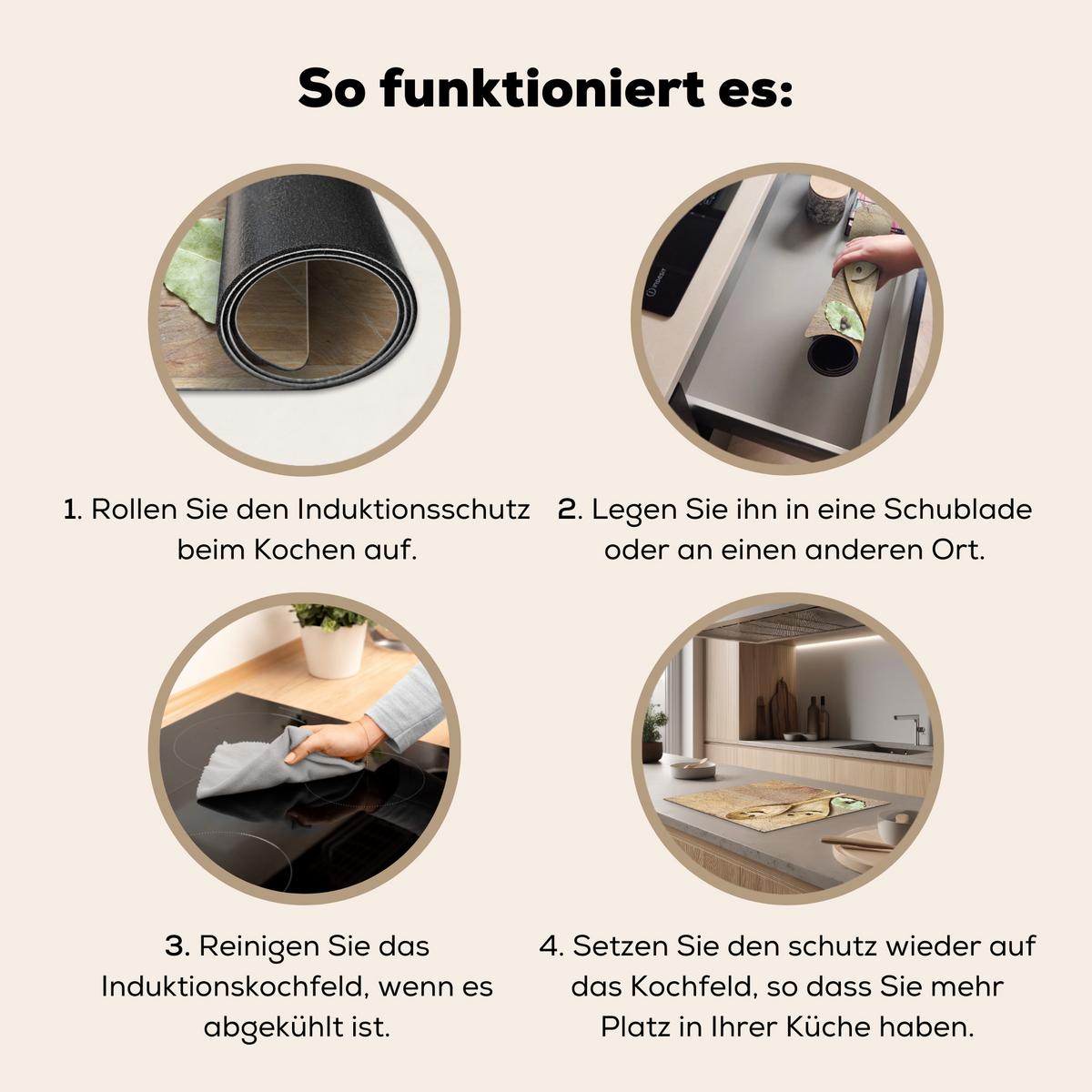 HERDABDECKPLATTE Holz - Löffel - Braun - Smiley Herdabdeckung Induktionsfeld 65x52 cm - Hellbraun, Kunststoff (65/52/0.2cm) - MuchoWow