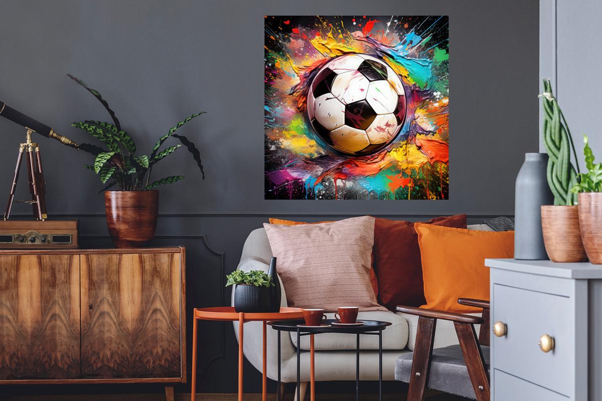 WANDTATTOO Fußball - Farbe - Farben - Schwarz - Weiß Wanddeko 50x50 cm - Weiß, Kunststoff (50/50/0.1cm) - MuchoWow