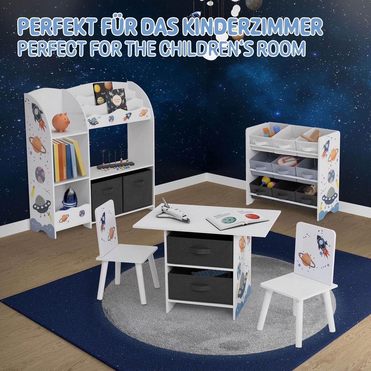 KINDERREGAL Weltraum Motiv 93 x 30 x 98 cm Weiß - Weiß, Holzwerkstoff (93/98/30cm) - Joyz