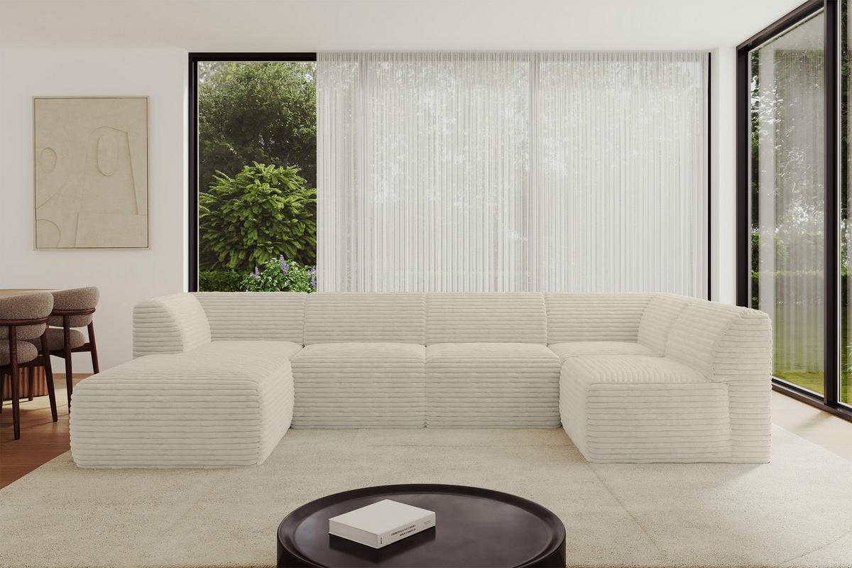 WOHNLANDSCHAFT Ottomane Links MOVO-L 345x180x78 cm Creme Cord - Ecru, Holzwerkstoff/Kunststoff (345/78/180cm) - ALTDECOR