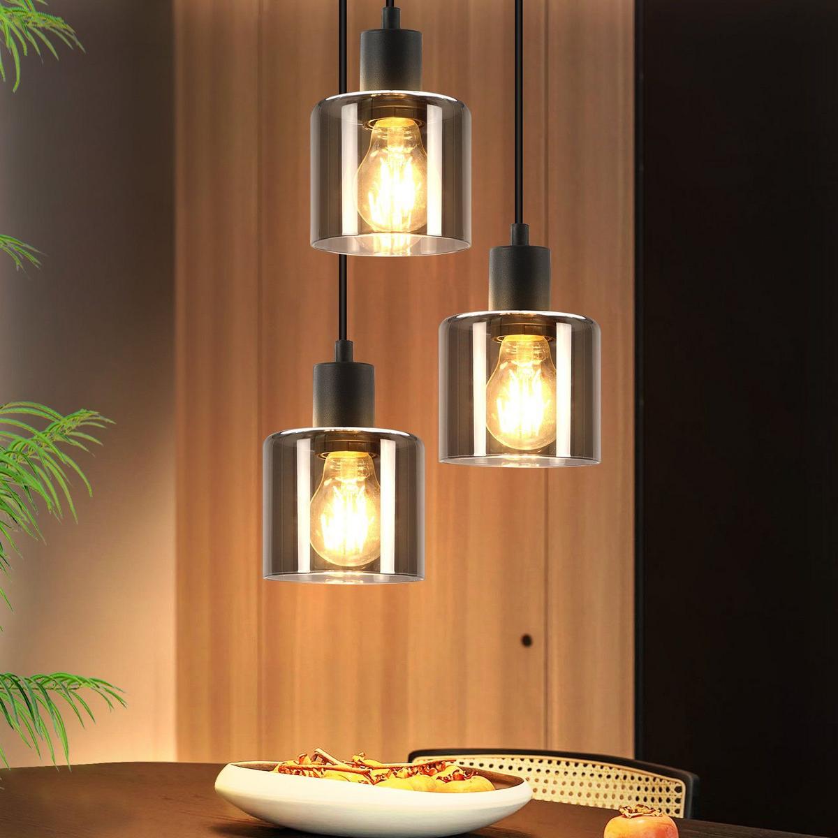 PENDELLEUCHTE Klassik 3-flammig 26/26/195 cm - Grau, Glas (26/26/195cm) - Nettlife